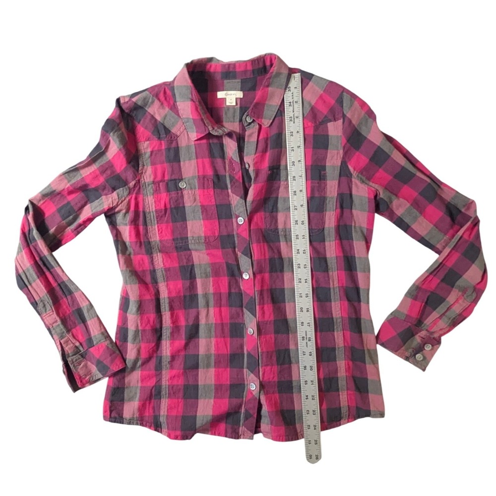 G.H. Bass & Co Women Pink Grey Buffalo Plaid Western Button Down Shirt Small - Picture 8 of 10